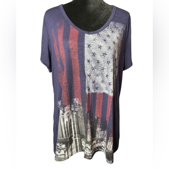 Madison & Berkeley Tops - Madison & Berkeley American Flag and Bridge T-shirt